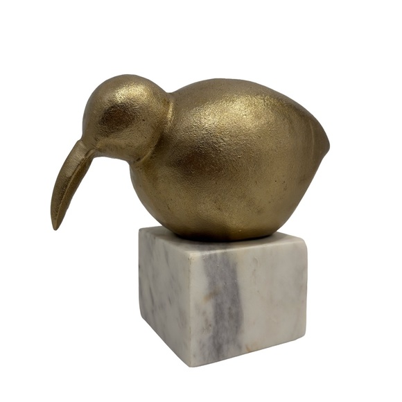 Golden Bird Figurine on Marble Stand - Picture 1 of 3
